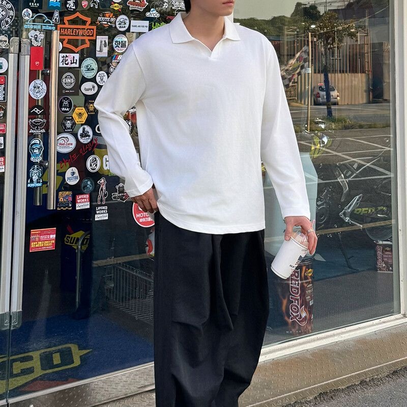 남자 가을 오픈 카라티 개강룩 롱슬리브 면 티셔츠1060595