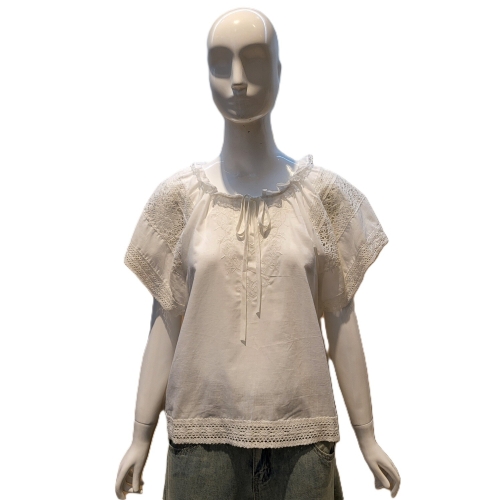 OZOC 브이넥 프릴 레이스 블라우스 FOTMCBV555P_이미지