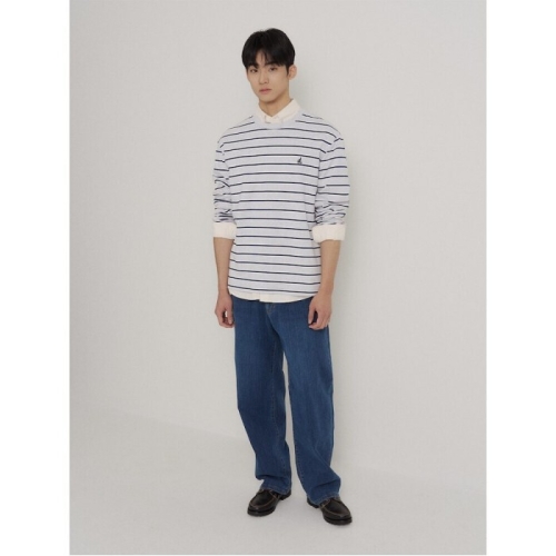  빈폴 남성 멀티 스트라이프 라운드넥 긴소매 티셔츠 그레이 BC6241C573