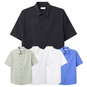 시어서커 남자 세미 오버 플레인 반팔 셔츠 DS4-SHH-Q208-검정