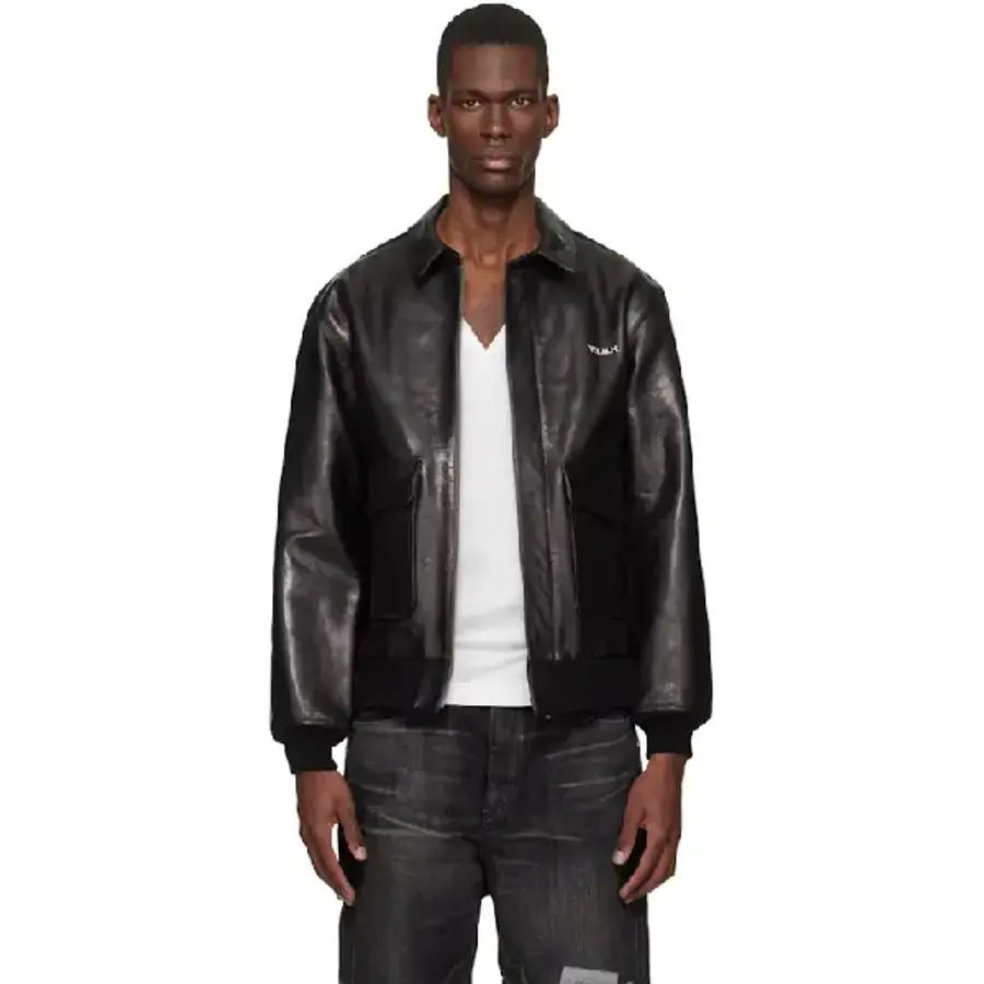 블랙 네이버후드 가죽 재킷 261573M181000