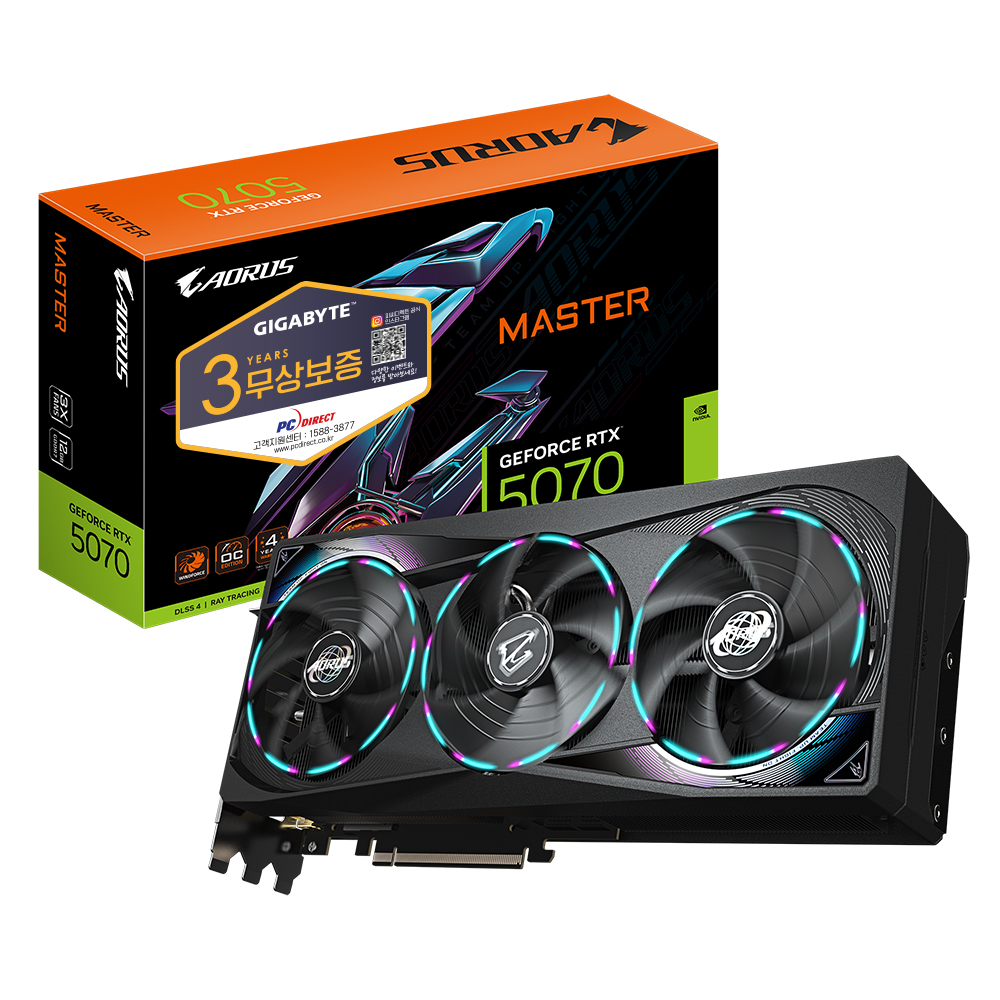 GIGABYTE AORUS 지포스 RTX 5070 MASTER D7 12GB 피씨디렉트이미지입니다. 누르면 해당 게시물로 새창이동합니다.