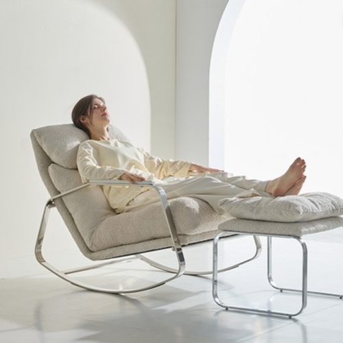 까르엠가구 SF-007 패브릭 안락 수유 흔들 의자 1인용 (스툴포함)_이미지