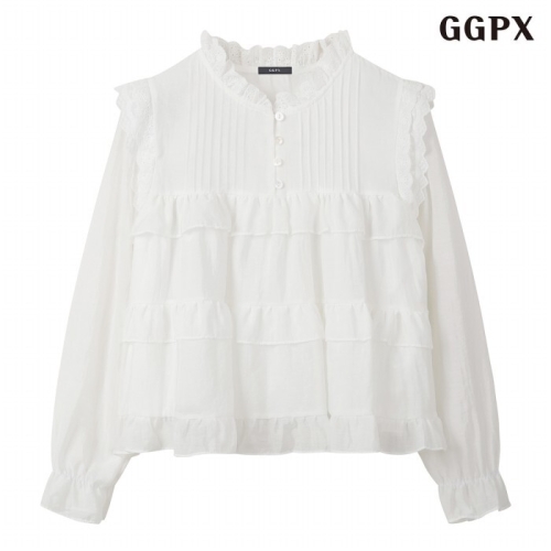 GGPX 여성 러블리 캉캉 프릴 반버튼 블라우스 GQABA015D