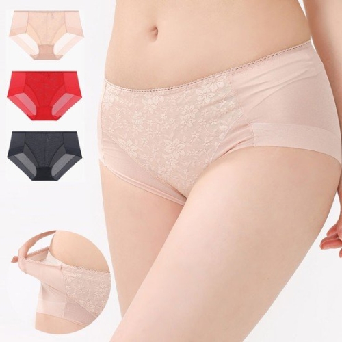 럭센스 국산 여성 노라인팬티 레이스 스판 맥시 삼각 빨간 햄팬티