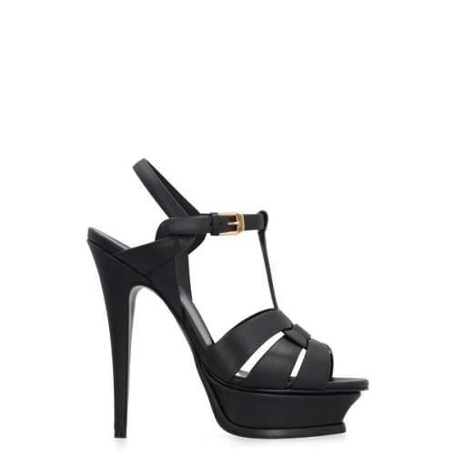  생로랑 SS24 TRIBUTE HEELED LEATHER SANDALS black 315487BDA00 1000