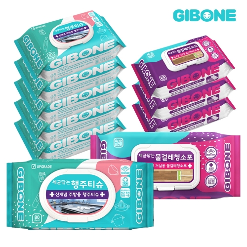 세균닦는 행주티슈 60매 6팩 + 물걸레청소포 특대형 25매 4팩