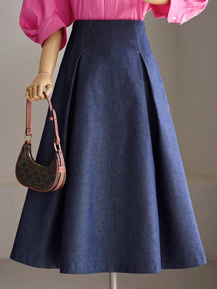 커스텀에이블 55-66 데님 절개 플레어 스커트_T2604SK020A