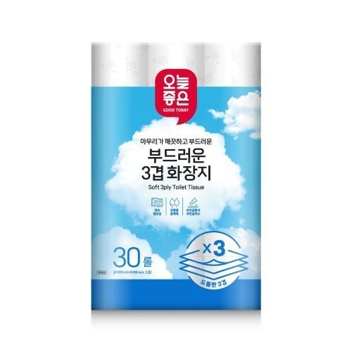 부드러운 3겹 화장지 28m (30롤)