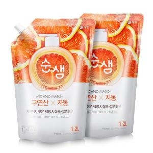순샘 구연산 자몽 주방세제 리필 1.2L (2개)_이미지