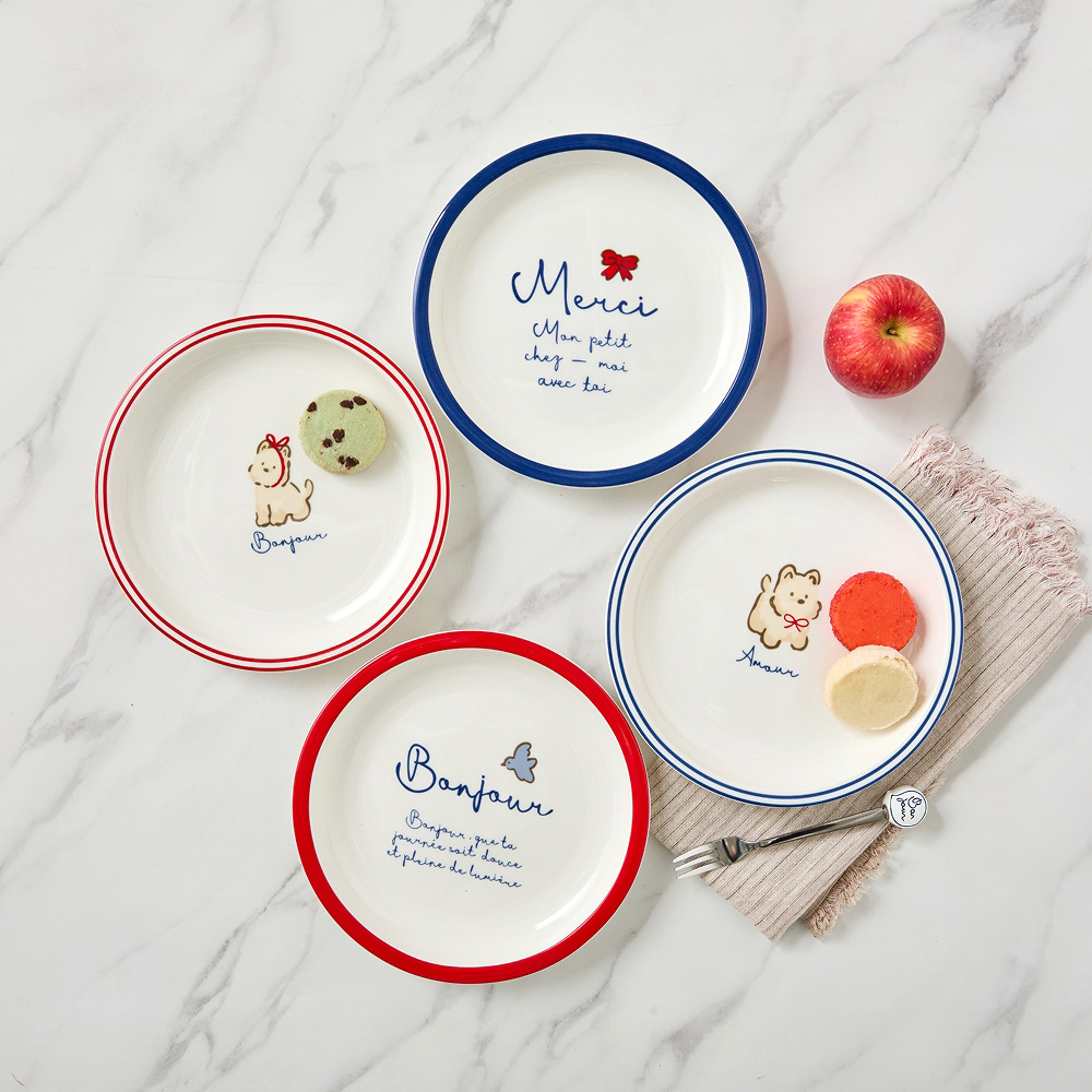 모던하우스 봉쥬르두부 접시 D18 4P 세트_이미지