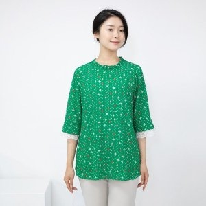 수어패럴 모슬린 엄마옷 도트 레이스 반팔블라우스 EBL305085 마담 미시옷 중년여성의류 빅사이즈 할머니옷 50대 60대여성옷