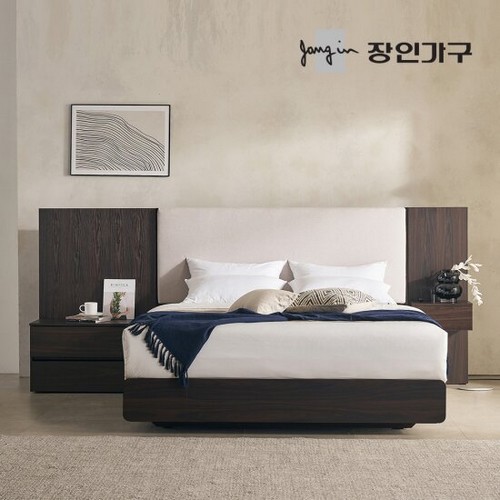 장인가구 까르뎅차콜 패브릭 호텔 평상형 LED침대 LK+400협탁+800협탁 (매트별도)_이미지