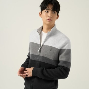  빈폴 남성 컬러블럭 집업 카디건 라이트 그레이_BC595AC302