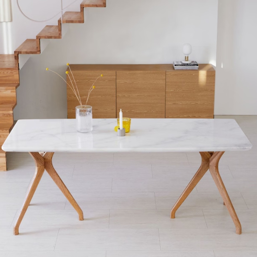 베이직팩토리 스코나 버튼스 비앙코 천연 대리석 애쉬원목 식탁 1800 (의자별도)