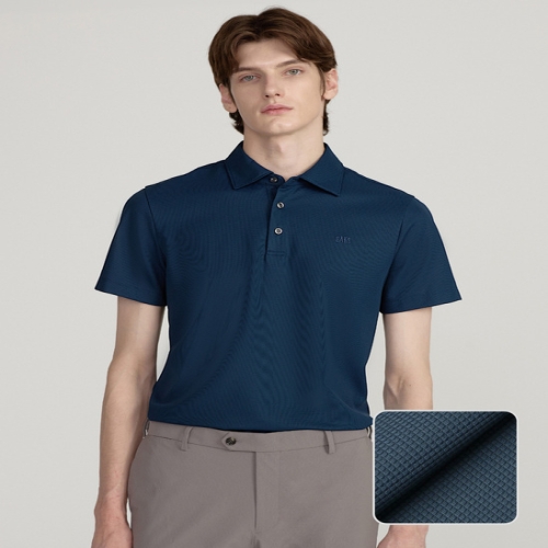 남성 다크터키쉬블루 기능성 반팔 카라 티셔츠_DMTS5B304T3