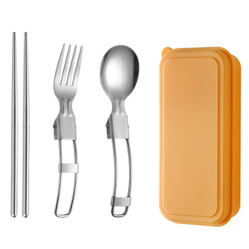 보다모가 휴대용 304 스테인리스 접이식 캠핑 수저 세트 옐로우