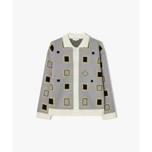 리버클래시 라이트그레이 스퀘어패턴 클레릭 카라 가디건 LKF51408