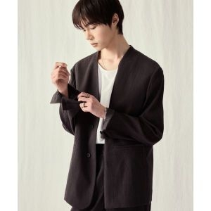 LF TNGT Kinoshita Seersucker Collarless Jacket Gray TNJA5E203G2