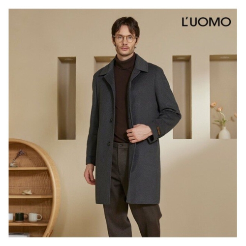 워모 남성 울 캐시미어 블렌딩 퀼티드 트리밍 코트 그레이1000094_이미지