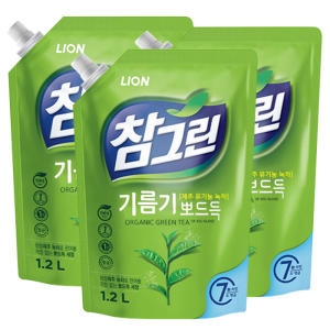 라이온코리아 참그린 기름기 뽀드득 레몬녹차 리필 1.2L (4개)
