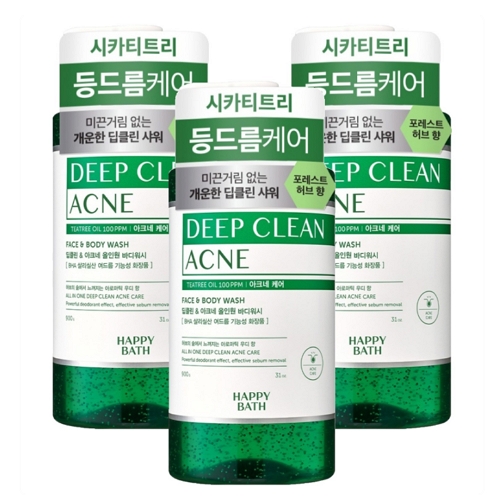 해피바스 딥클린 티트리 아크네 케어 올인원 바디워시 아로마틱 우디 향 900g (3개)_이미지