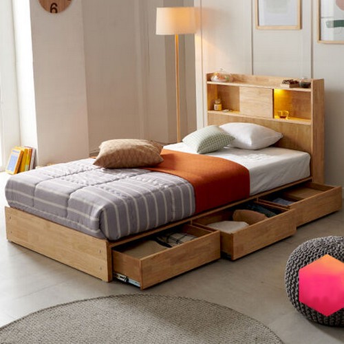 그림같은집 라썸 원목 수납 LED침대 SS (파워본넬스프링)_이미지