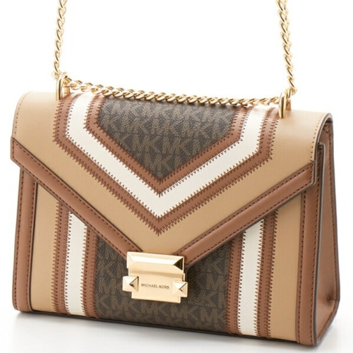 마이클코어스 휘트니 컬러 블록 플랩 체인 숄더백 미디움 브라운 35R4GWHL6Y1276
