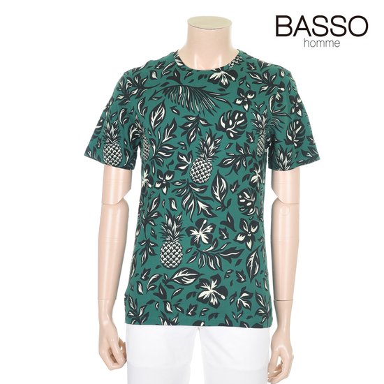 바쏘옴므 코튼100 그린 올오버 트로피컬 라운드 티셔츠 WSP2KR64A_이미지