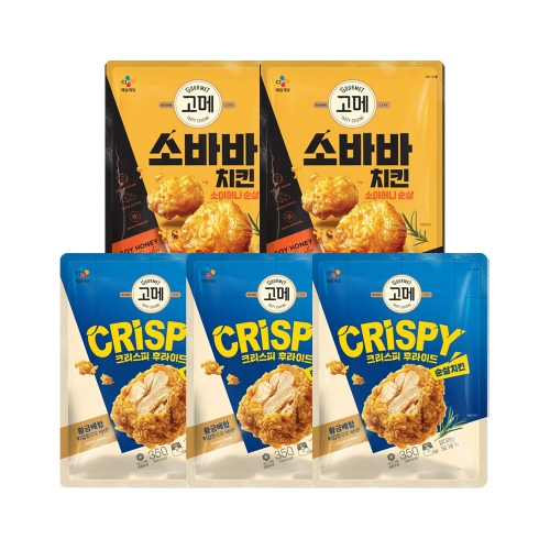 크리스피 후라이드 순살치킨 350g 3개 + 소바바 치킨 소이허니 순살 375g 2개