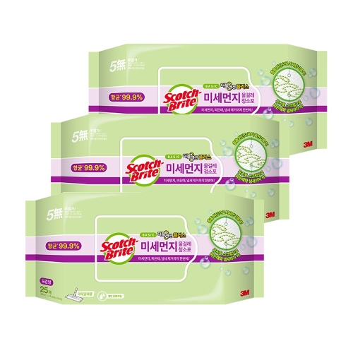 베이직 미세먼지 물걸레 청소포 더블액션 표준형 25p 3개