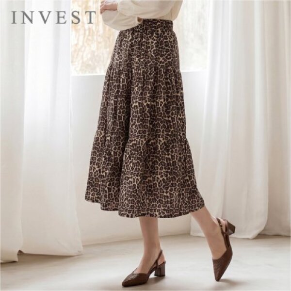 인베스트 레오파드 나염 밴딩 롱 스커트_INI6F1SK8221