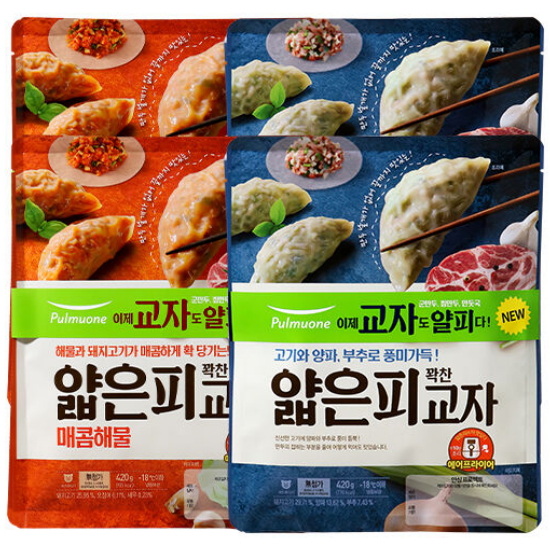풀무원 얇은피 꽉찬 교자 고기 420g x 2개+매콤해물 420g x 2개 (1개)