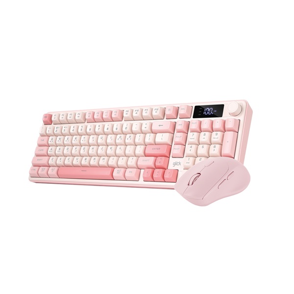 지클릭커 OFFICEPRO WMK50 사일런스 M LCD 98 무선 키보드 마우스 세트 (Pink)_이미지