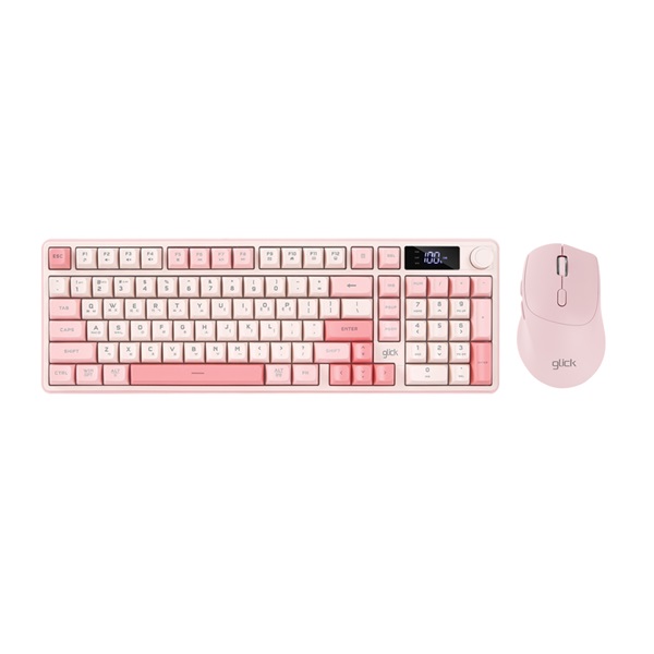 지클릭커 OFFICEPRO WMK50 사일런스 M LCD 98 무선 키보드 마우스 세트 (Pink)_이미지