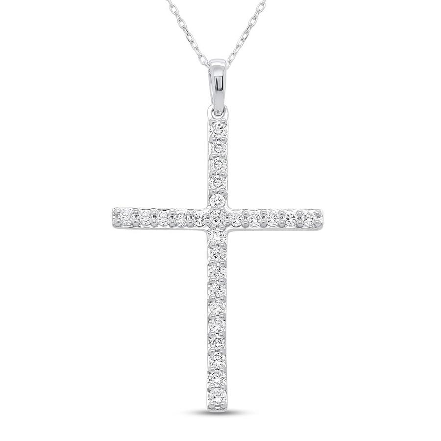 스털링 IGI 인증 실험실 그로운 다이아몬드 크로스 목걸이 1/2 CTTW VS2-SI1 선명도, F-G 색상 실버 18인치 체인