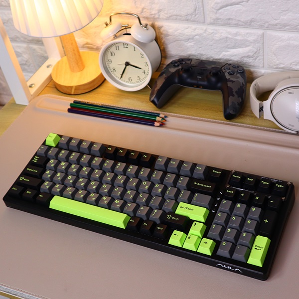 AULA F98 PBT RGB 풀윤활 유무선 기계식 블랙 그레이 그린 한글 (회목축)_이미지