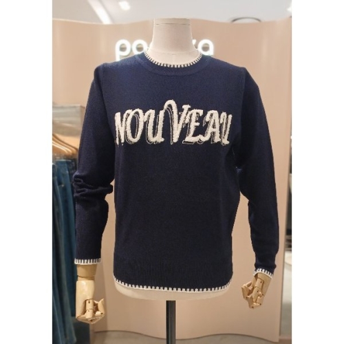 파프리카 루미앤플로배색 레터링 라운드넥 니트NK1KT213J_이미지