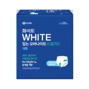 유한킴벌리 화이트 입는 오버나이트 드림가드 대형 8개 (2팩(16개))