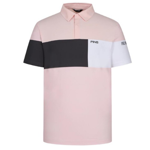 핑 컬러 블록 카라 반팔 티셔츠 111E2TO406_PK_이미지