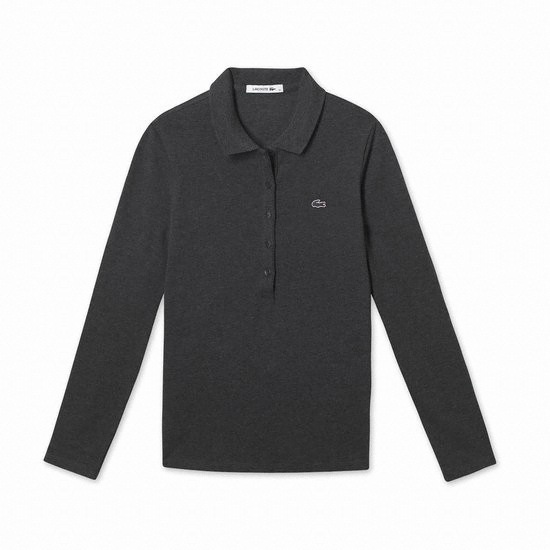 라코스테 여성 슬림핏 미니 피케 긴팔 폴로 셔츠 PF1775-16C (블랙2)_이미지