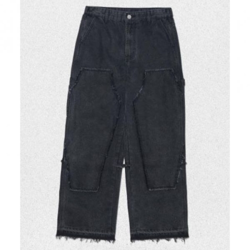 노매뉴얼 NOMANUAL RAW EDGE DOUBLE KNEE PANTS WASHED BLACK NM63PT08M1WB 1392032