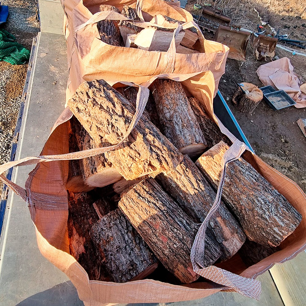 통나무 참나무장작 화목난로 땔감 절단목 350kg (2개)