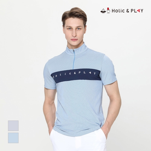 홀릭앤플레이 남성 블럭킹 하이넥 반집업 티셔츠_HE2MTS007_이미지
