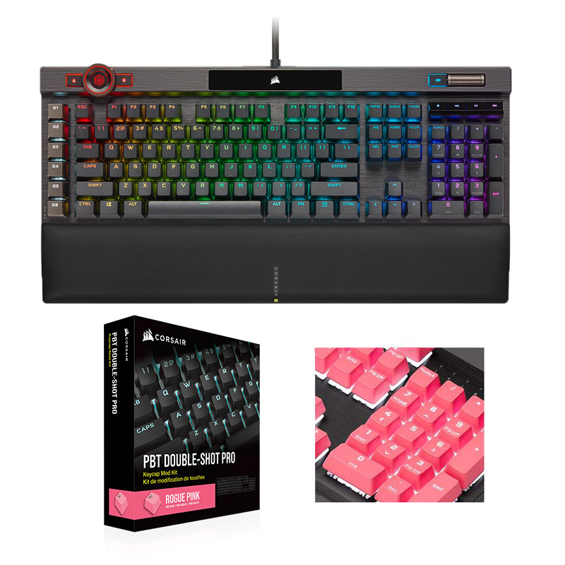 CORSAIR K100 RGB MX SPEED 영문+PBT Double-shot Keycaps Pro (은축, 핑크)_이미지