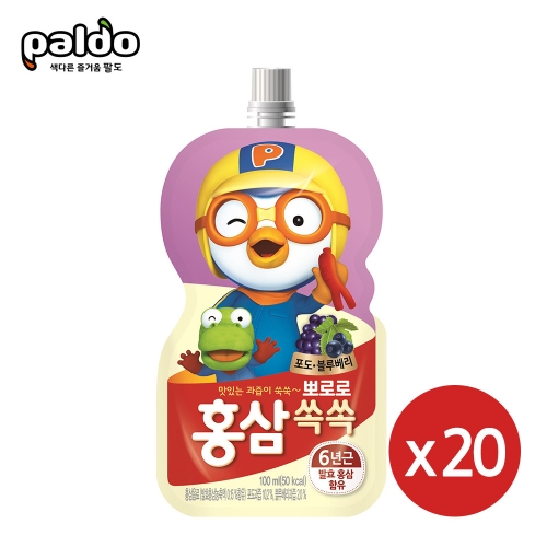 건강마을 팔도 뽀로로 홍삼쏙쏙 포도 블루베리 100ml (20개)