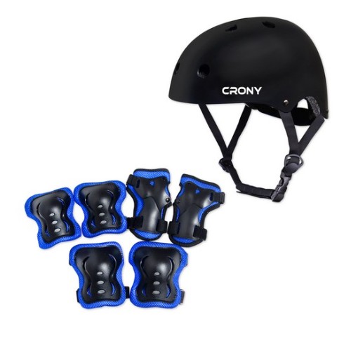 크로니 자전거 헬멧 + 보호대 세트 CR1 (블랙+블루)_이미지