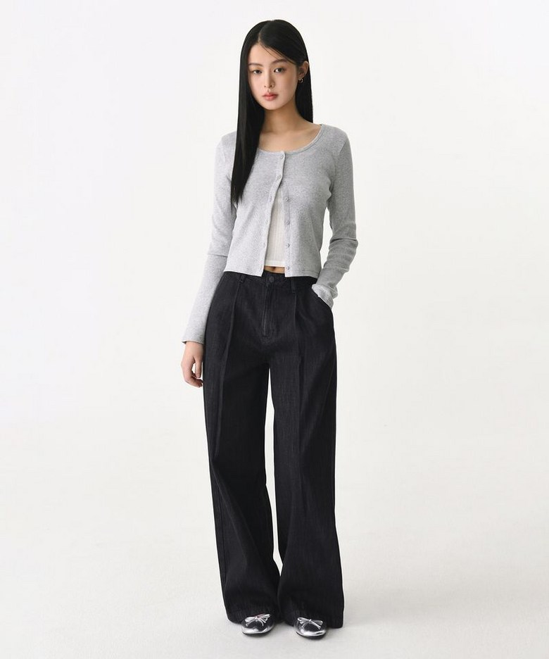MUSINSA STANDARD WOMAN 우먼즈 린넨 라이크 와이드 데님 팬츠 로우 블랙 MWENP416-AK 177567..