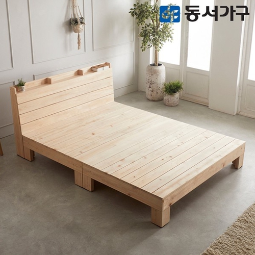 동서가구 힐링 히노끼 편백나무 수납헤드 평상형 침대 Q (필로우탑9존독립)