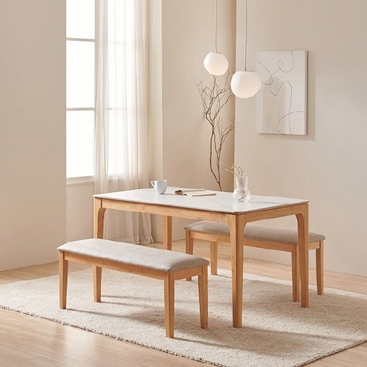 삼익가구 어썸 통세라믹 원목 식탁 1400 (벤치2개)_이미지